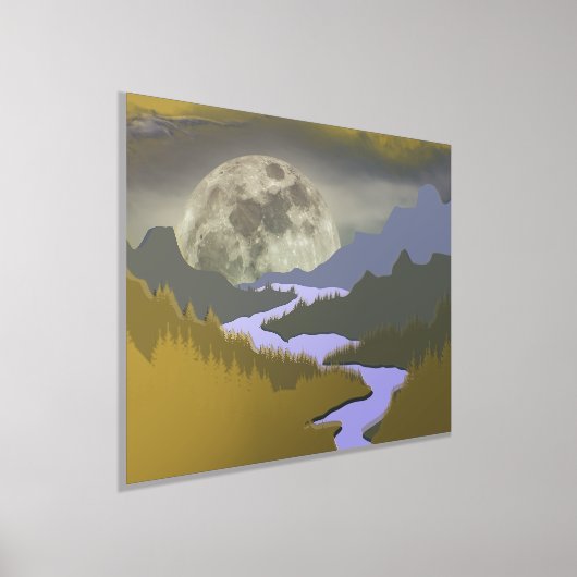 goudblauw abstract landschap maanboom echt folie afdrukken (Laagn)