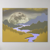 goudblauw abstract landschap maanboom echt folie afdrukken (Voorkant)