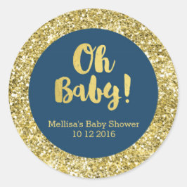 Goudblauw Baby shower Oh Baby Favor Sticker
