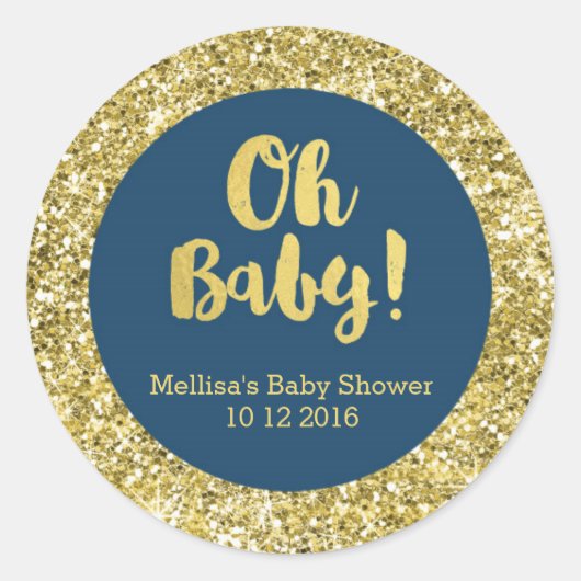Goudblauw Baby shower Oh Baby Favor Sticker (Voorkant)