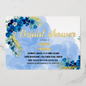 goudblauw bloem - doucheuitnodiging folie uitnodiging (Voorkant)