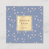  goudblauw bloempatroon vierkante visitekaartje (Voorkant)