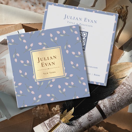  goudblauw bloempatroon vierkante visitekaartje