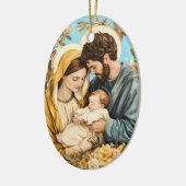 Goudblauw Christelijk Heilig Familie Kerst Keramisch Ornament (Links)