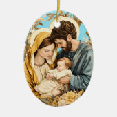 Goudblauw Christelijk Heilig Familie Kerst Keramisch Ornament (Voorkant)