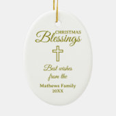 Goudblauw Christelijk Heilig Familie Kerst Keramisch Ornament (Achterkant)