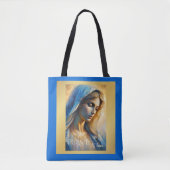Goudblauw Christelijk Maagd Maria Tote Bag (Voorkant)
