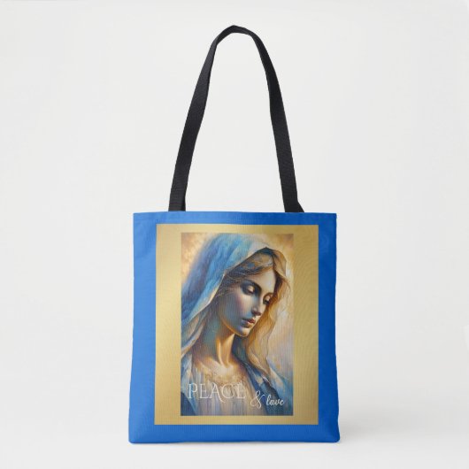 Goudblauw Christelijk Maagd Maria Tote Bag (Voorkant)