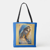 Goudblauw Christelijk Maagd Maria Tote Bag (Achterkant)