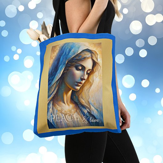 Goudblauw Christelijk Maagd Maria Tote Bag