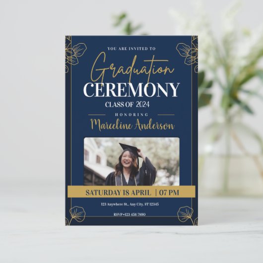 Goudblauw  Classic Afstuderen Kaart (Staand voorkant)