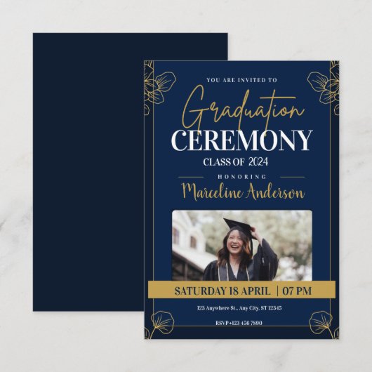 Goudblauw  Classic Afstuderen Kaart (Voorkant / Achterkant)
