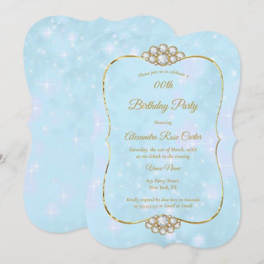  goudblauw diamantfeest kaart (Voorkant / Achterkant)