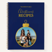 Goudblauw Foto Ornamenten Kerstrecept Notitieboek (Voorkant)