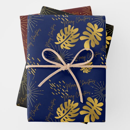 Goudblauw, groen en bordeauxrood inpakpapier vel (In situ)