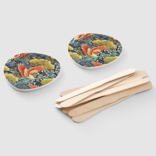  Goudblauw Japans Kimono Bloembloem Handwaaier (Niet-gemonteerd)