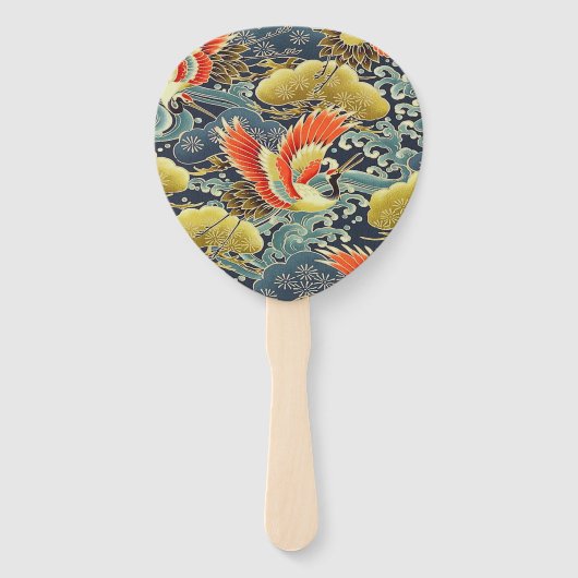  Goudblauw Japans Kimono Bloembloem Handwaaier (Achterkant)