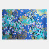 Goudblauw  Japans Kimono Bloemen Decoupage Inpakpapier Vel (Voorkant 2)