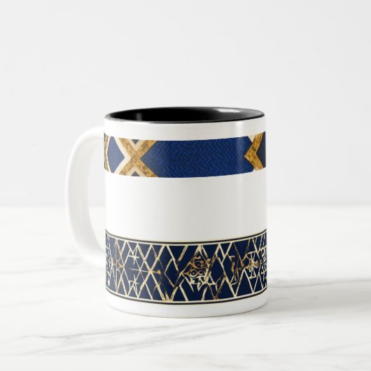 Goudblauw ontworpen koffie mok (Voorkant links)