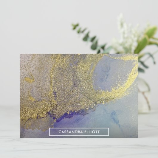Goudblauw Paarse marmeren alcoholinkt Abstracte ku Bedankkaart (Staand voorkant)