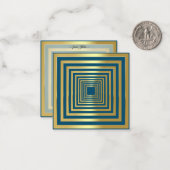 Goudblauw vierkant elegant 3d-effect notitiekaartje (Voorkant / Achterkant in situ)