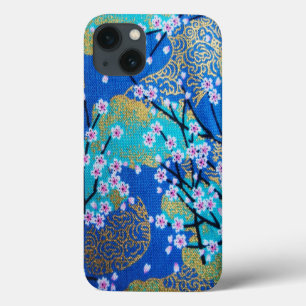  Goudblauw Wit Japans Kimono Floral Case-Mate iPhone Case