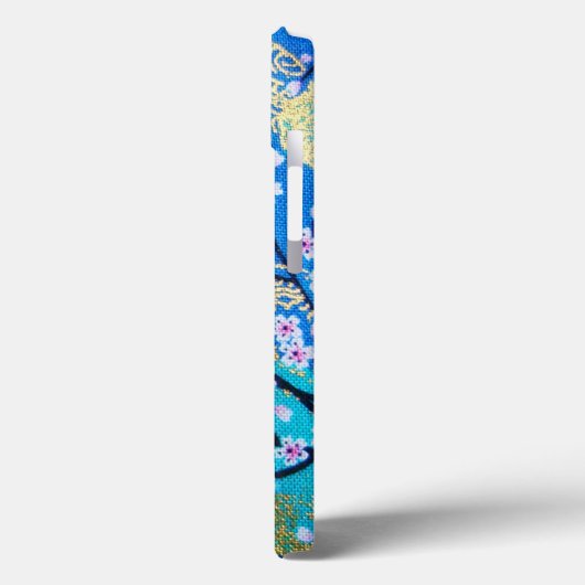  Goudblauw Wit Japans Kimono Floral Case-Mate iPhone Case (Achterkant / Links)