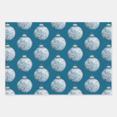 Goudblauw Wit Kerst Sneeuwvlokken Ornamenten Inpakpapier Vel (Voorkant 3)