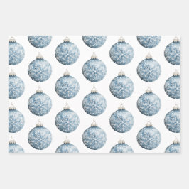 Goudblauw Wit Kerst Sneeuwvlokken Ornamenten Inpakpapier Vel
