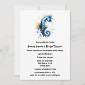 Goudblauw zeepaardje fantasie strand kust chique kaart (Voorkant)