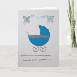 Goudblauwe baby stroller personaliseren kaart