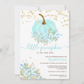 Goudblauwe bloemenpompoen waterverf baby shower kaart (Voorkant)