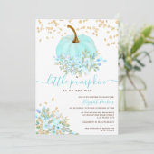 Goudblauwe bloemenpompoen waterverf baby shower kaart (Staand voorkant)