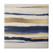 Goudblauwe en beige abstracte strepen tegeltje (Voorkant)