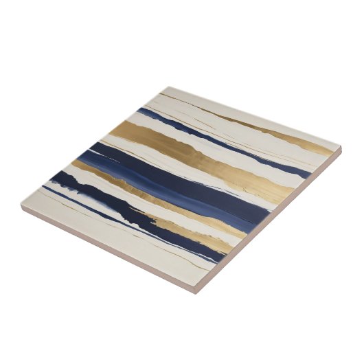 Goudblauwe en beige abstracte strepen tegeltje (Zijkant)