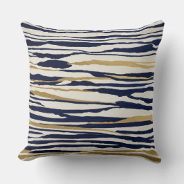 Goudblauwe en witte abstracte strepen kussen