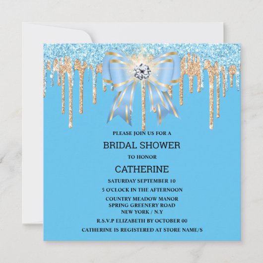 Goudblauwe glitter-diamantboogschimmels kaart (Voorkant)