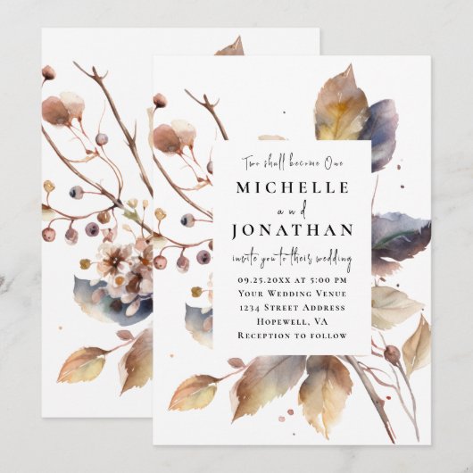 Goudblauwe herfst laat twee worden een bijbel brui kaart (Voorkant / Achterkant)