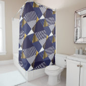 Goudblauwe luxe: geometrisch naadloos patroon douchegordijn (In situ)