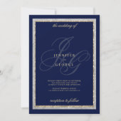 goudblauwe monogram in hoofdletters bruiloft kaart (Voorkant)