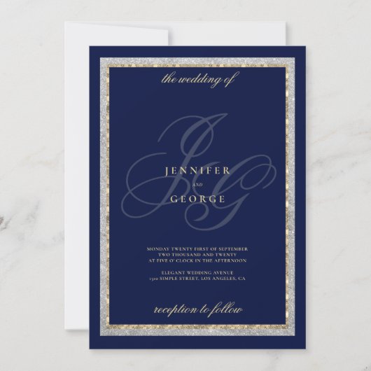 goudblauwe monogram in hoofdletters bruiloft kaart (Voorkant)