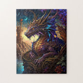 Goudblauwe Paarse draak met toren Legpuzzel (Verticaal)