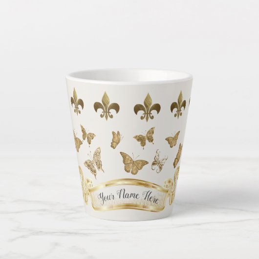 Goudblik op maat Fleur de Lis Butterfly-Mok Latte Mok (Voorkant)