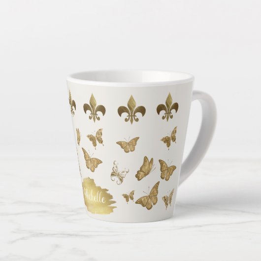 Goudblik op maat Fleur de Lis Butterfly-Mok Latte Mok (Rechterhoek)