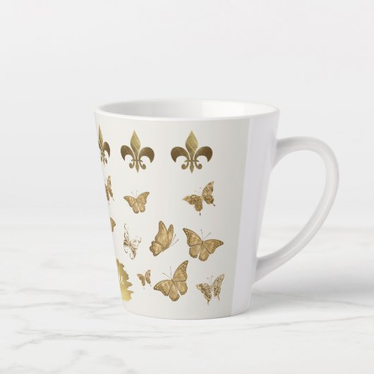 Goudblik op maat Fleur de Lis Butterfly-Mok Latte Mok (Rechts)