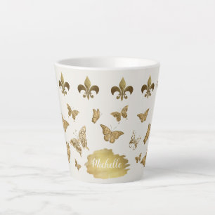 Goudblik op maat Fleur de Lis Butterfly-Mok Latte Mok