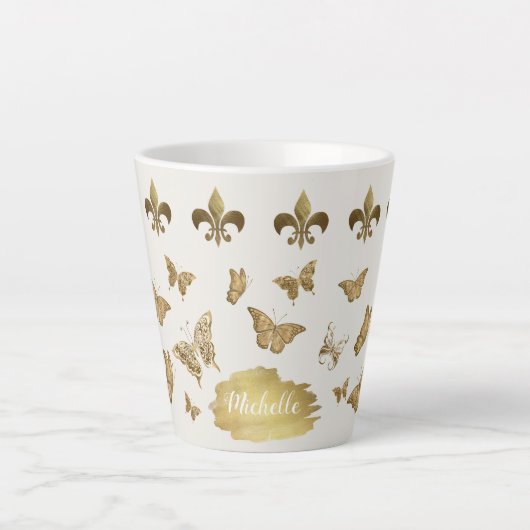 Goudblik op maat Fleur de Lis Butterfly-Mok Latte Mok (Voorkant)