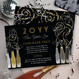 Goudbloedige flessen zwaaien nieuwjaarsfeest kaart