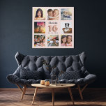 Goudbloedige fotocollage van 16 roos imitatie canvas print<br><div class="desc">Een unieke gave voor de 16, 16e verjaardag van een meisje, die haar leven viert met een collage van 8 van je eigen foto's, afbeeldingen. Pas haar naam en een datum aan en voeg deze toe. Een roos goudkleurige, wazige roze achtergrond. De naam wordt geschreven met een modern handgeschreven stijlmanuscript,...</div>