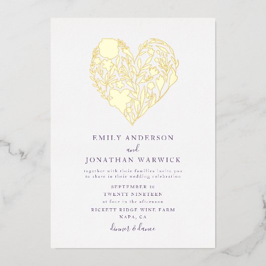 Goudbloem Botanische hartwonden Folie Uitnodiging (Voorkant)